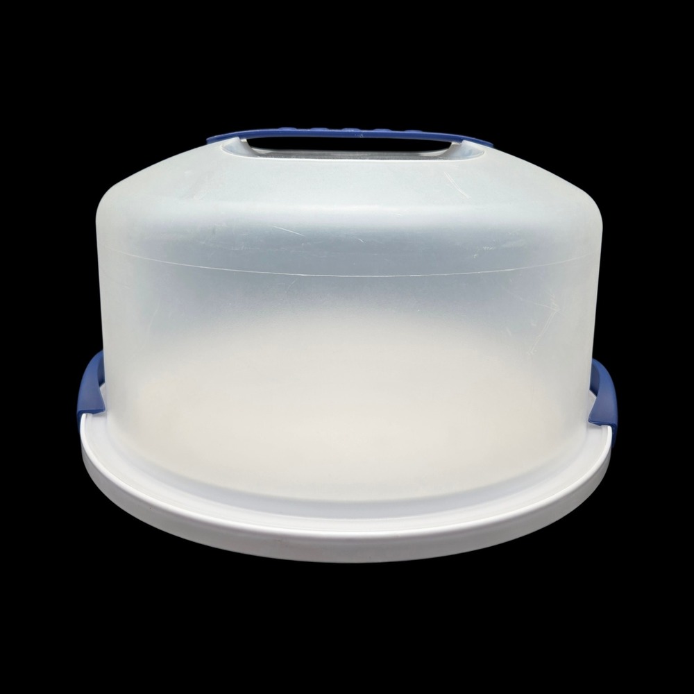 Sterilite Cake Carrier Large White & Blue Round Portable Holder Cake Saver